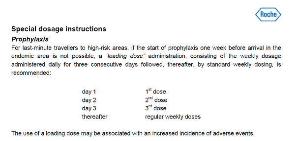 Screenshot of the special dosage instructions for Prophylaxis