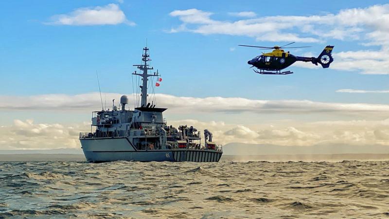 HMAS Gascoyne at sea conducting aviation operations during her unit readiness evaluation off the coast of NSW. Photo: Leading Seaman Dragan Ivanovic