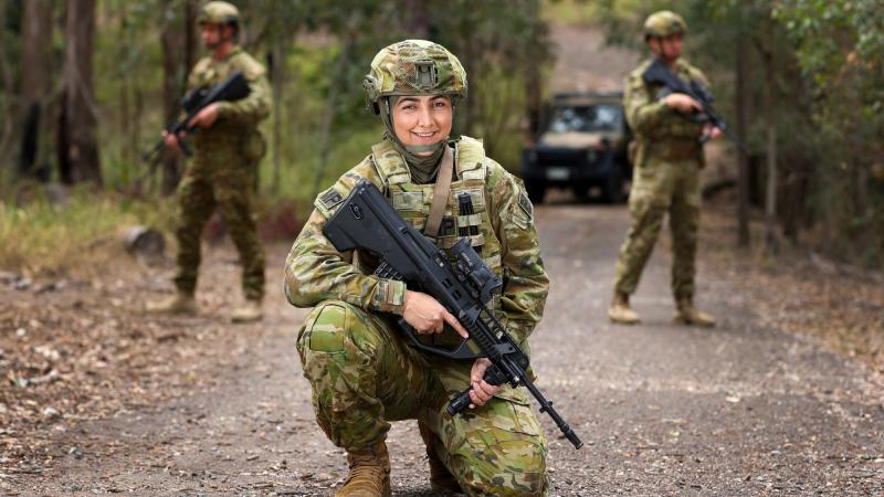 After leaving her home in Afghanistan as a teenager, Private Hassiba Sahar is a military policewoman serving with the 1st Military Police Battalion at Gallipoli Barracks in Enoggera, Queensland. Photo: Corporal Nicole Dorrett