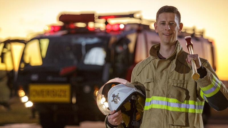 Leading Aircraftman Philip Huntley is a firefighter with No. 26 Squadron at RAAF Base Williamtown. Photo: Sergant David Gibbs
