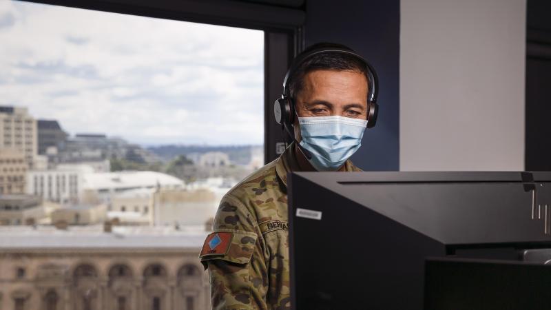 Craftsman Dennis Bernardo, from the 7th Combat Service Support Battalion, provides support to the Department of Health and Human Services on Operation COVID-19 Assist. Photo: Leading Seaman Craig Walton