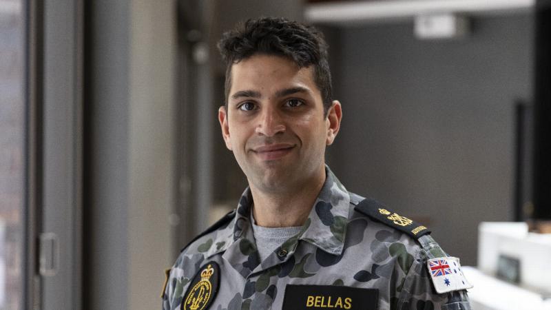 Petty Officer Peter Bellas at Sydney Harbour Marriot Hotel during Operation COVID-19 Assist. Photo: Leading Seaman Jarrod Mulvihill