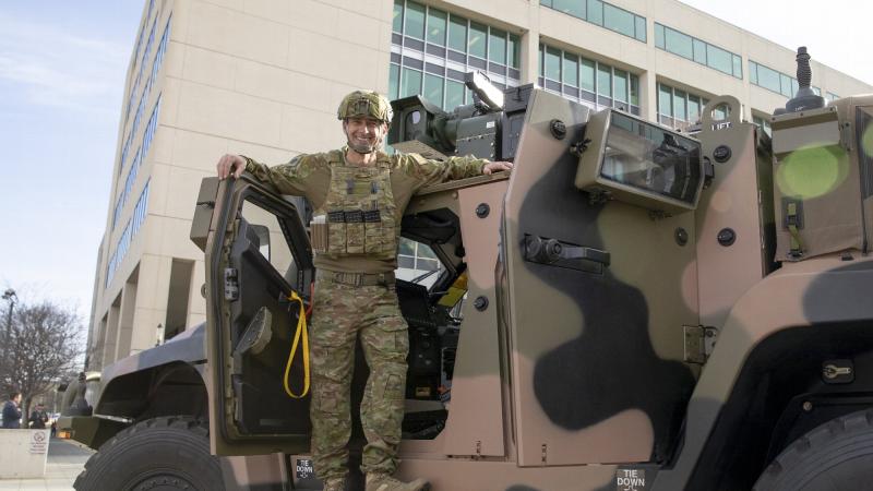 Warrant Officer – Class 1 Mick Briggs at Russell Offices, Canberra, for the full-rate production announcement of the Australian Army Hawkei Protected Mobility Vehicle. Photo: Jay Cronan