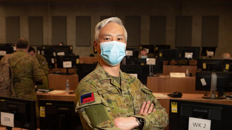 Major Andrew Leong, of 5th/6th Royal Victoria Regiment, is deployed as the J35 Future Operations Planner on Operation COVID-19 Assist. Photo: Private Olivia Cameron