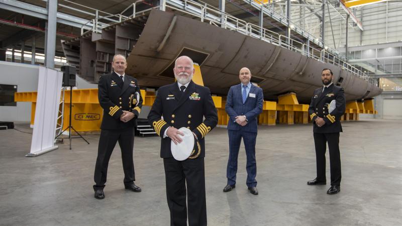Executive Officer HMAS Stirling Commander Guy Lewis, Commanding Officer Stirling Captain Ainsley Morthorpe, Owen Vincent and Navy Indigenous Adviser Lieutenant Commander Samuel Sheppard at the ceremony. Photo: Leading Seaman Ronnie Baltoft