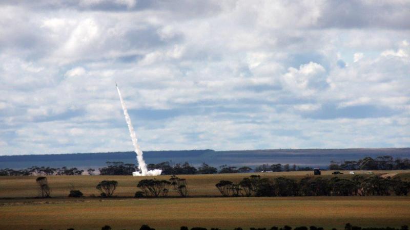 The launch of a DART rocket carrying a RAAF payload from Koonibba Rocket Range in South Australia. Photo: Sean Jorgensen-Day