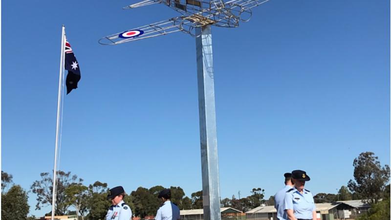RAAF members from No. 24 Squadron form a catafalque party at the Avro Anson Memorial in Loxton, South Australia. 
