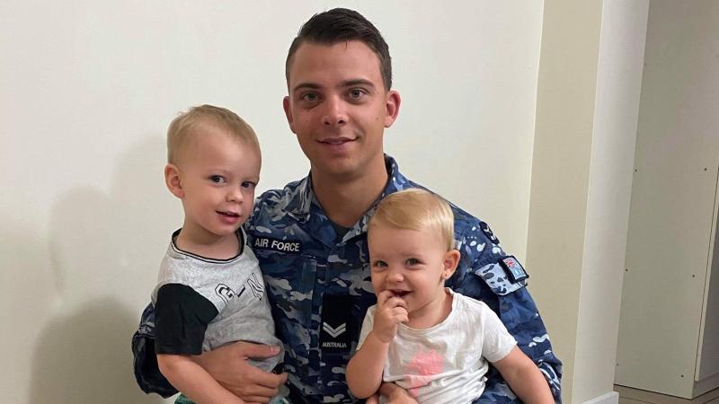 Corporal Justin Starrenburg with his son, Xavier and daughter, Kadence.