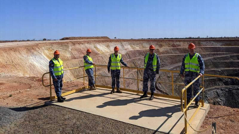Air Force Test Ranges Squadron members Corporal Wayne Strangways, Warrant Officer Alan Nobrega, Flight Lieutenant Steven Warrior, Sergeant Robert Cox and Corporal Ryan Pollard at the Challenger Mine.