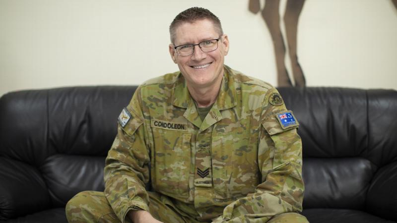 Psychological examiner Sergeant Phillip Condoleon at the ADF’s main operating base in the Middle East region. Photo: Corporal Tristan Kennedy