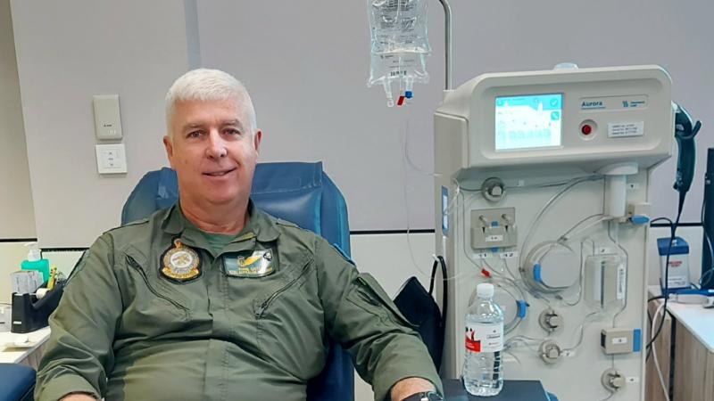 Warrant Officer Shane Grist donating plasma during the Defence Blood Challenge in Townsville. 