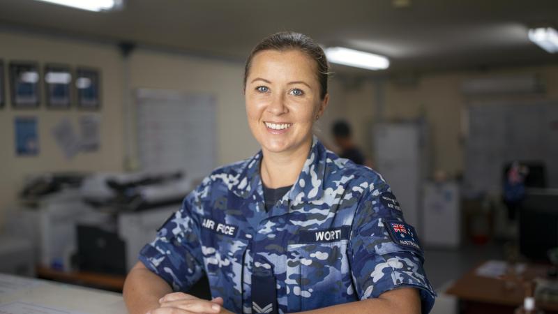 Corporal Miranda Worth at Camp McNamara in the Middle East region. Photo: Corporal Tristan Kennedy