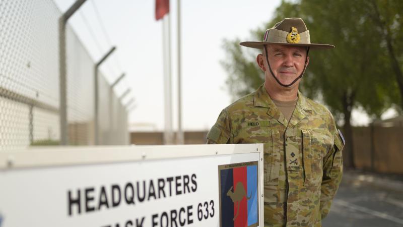 Major General Christopher Field at the ADF's Camp Baird in the Middle East. Photo: Corporal Tristan Kennedy