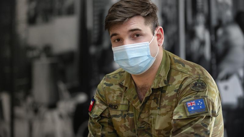 Private William Reid is considering a new civilian career following medical training while on Operation COVID-19 Assist. Photo: Sergeant Kirk Peacock