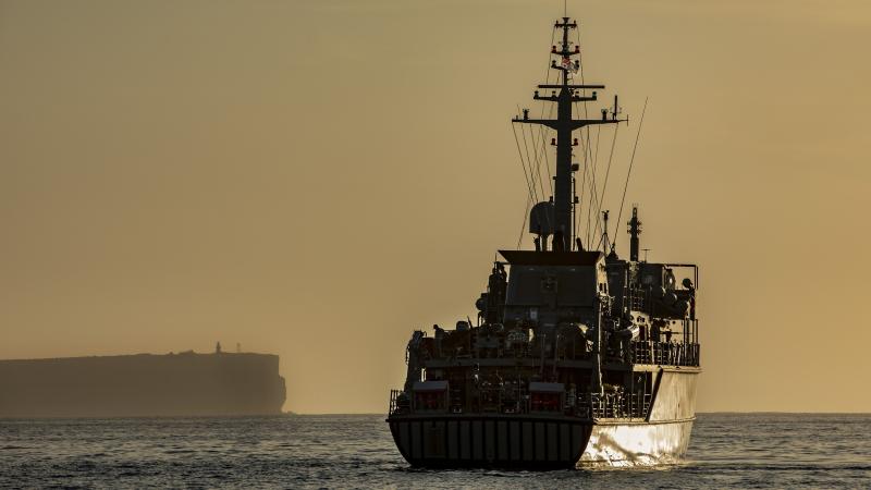 Minehunter HMAS Yarra in Jervis Bay during Exercise Cuttlefish 2020. Photo: Chief Petty Officer Cameron Martin