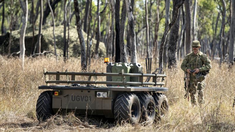 Corporal Aaron Le Jeune, of the 9th Force Support Battalion, trials an unmanned ground vehicle during Exercise Talisman Sabre 2019. Photo: Sergeant Jake Sims