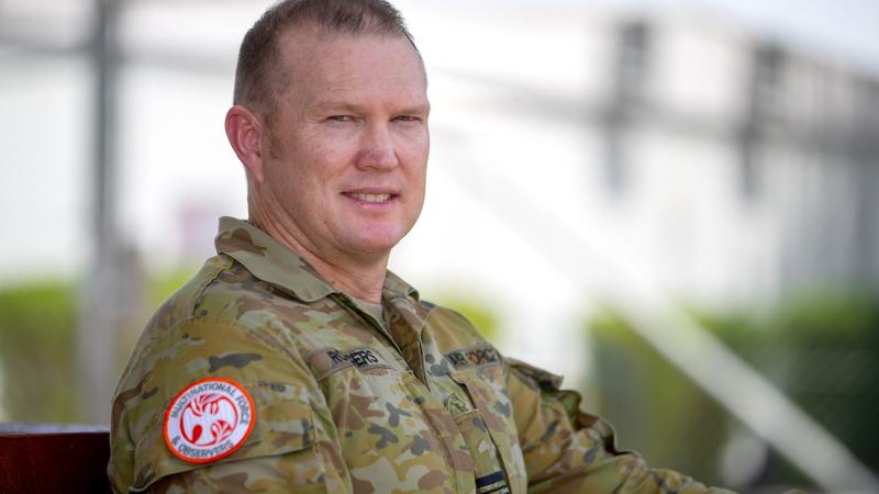 Squadron Leader Adrian Rodgers at Australia's main operating base in the Middle East region. Photo: Petty Officer Yuri Ramsey