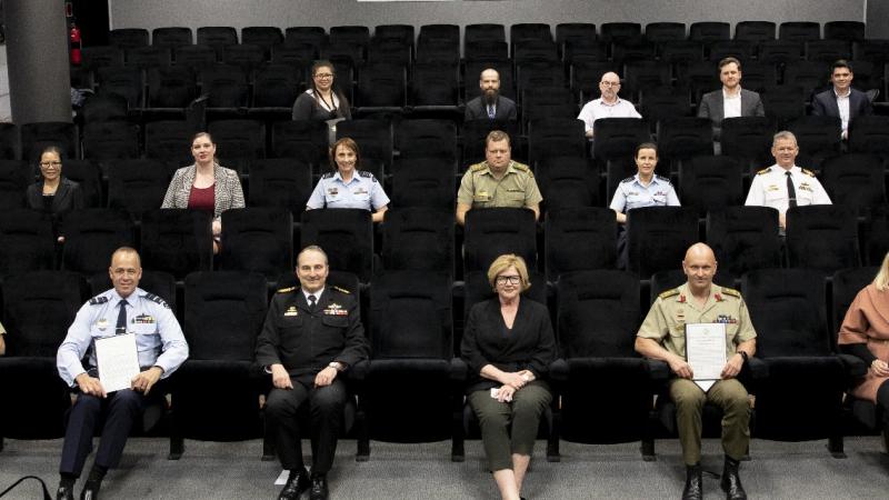 Vice Chief of the Defence Force Vice Admiral David Johnston and Associate Secretary Katherine Jones commended ADF and APS personnel in a small ceremony held at Russell Offices, Canberra. Photo: Jay Cronan