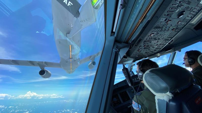 A RAAF KC-30A tanker refuelling from a Republic of Singapore Air Force tanker during training in the Northern Territory.