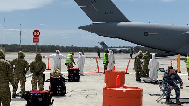 The decontamination lane during Exercise Toxic Safari at RAAF Base Amberley.