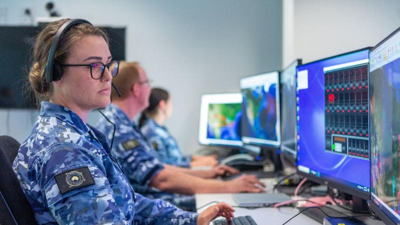 Corporal Caitlin McGuire works at distributed ground station, Australia. Photo: Leading Aircraftwoman Jacqueline Forrester