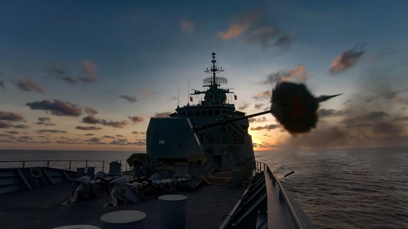 HMAS Ballarat conducts a calibration firing of its five-inch gun. Photo: Leading Seaman Shane Cameron