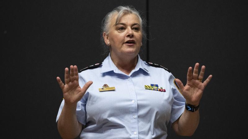 Brigadier Georgeina Whelan speaking as a part of the Defence Remarkable Women panel discussion. Photo: Kym Smith