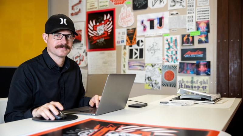 Signaller Stuart Burns works on his art. Photo: Corporal Robert Whitmore