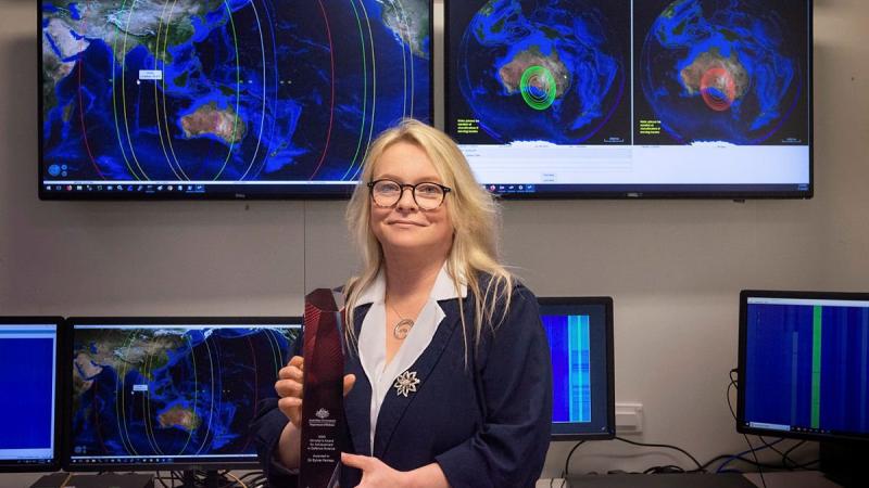Dr Sylvie Perreau, with the 2020 Minister’s Award for Achievement in Defence Science. Photo: Megan Popelier