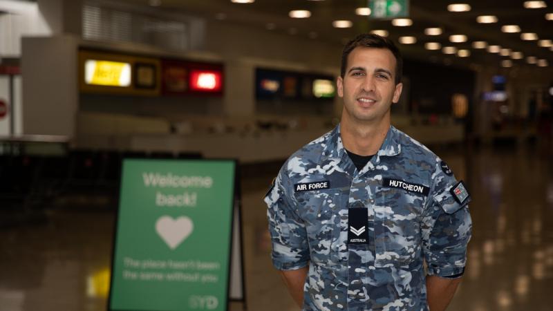 Corporal Jacob Hutcheon on Operation COVID-19 Assist at Sydney Airport. Photo: Able Seaman Mori Hernandez 