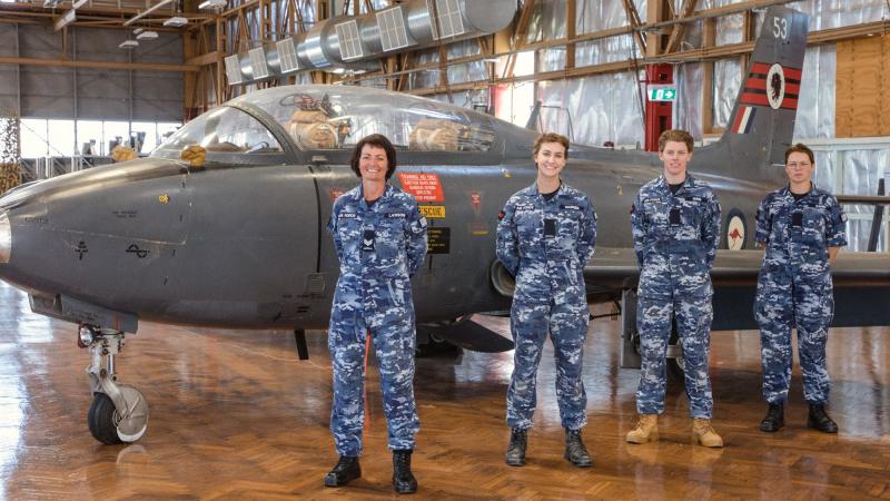 Participants in the RAAF School of Technical Training mentoring program Sergeant Elizabeth Lawson, left, Aircraftwoman Ebony Warren, Aircraftwoman Amanda Nunn and Aircraftwoman Jessica Ramm at RAAF Base Wagga. 