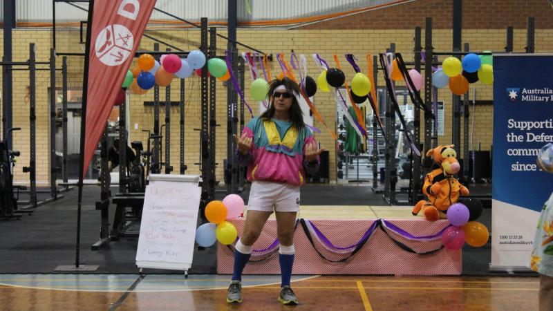 Corporal Allan Cottrell leads Bundy’s aerobics class during the RAAF Base Wagga Endurathon supporting the Wagga Women’s Health Centre.