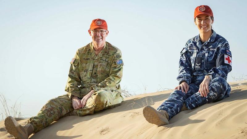 Army Chaplain Rick Tilden and Air Force medic Leading Aircraftwoman Nicole Anchen provided support after a helicopter crash in Egypt. Photo: Ben Dempster