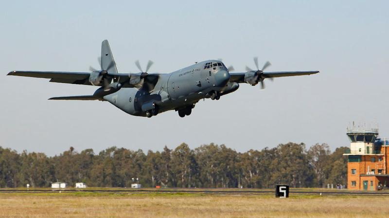 An Air Force C-130J Hercules from No. 37 Squadron takes off from RAAF Base Amberley. Photo: Corporal Jesse Kane