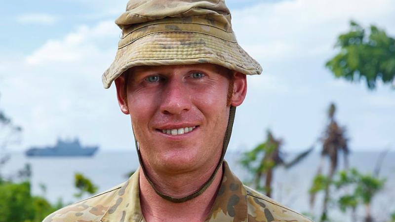 Corporal Ben Maddaford on Galoa Island during Operation Fiji Assist. Photo: Corporal Dustin Anderson 