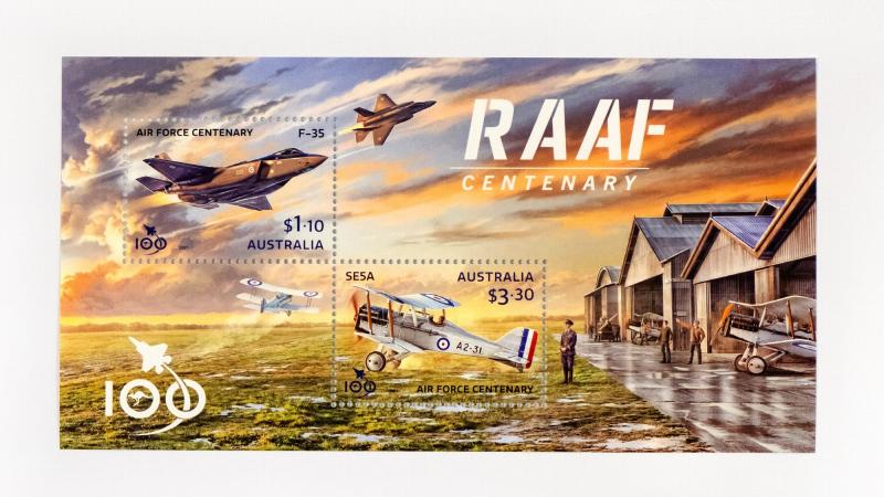 The stamps issued by Australia Post to commemorate the Centenary of Air Force. Photo: Flight Sergeant Kev Berriman