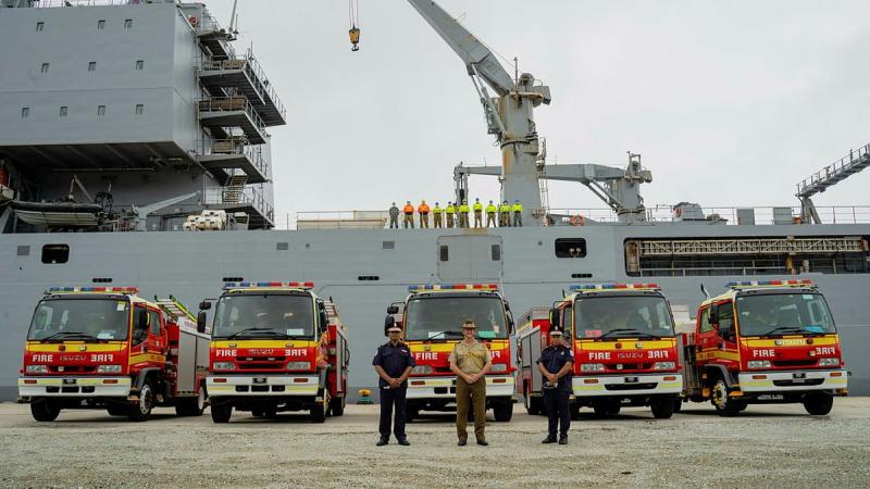 The ADF has delivered five fire trucks, donated by the Queensland Fire and Emergency Service, to Port Moresby, Papua New Guinea. Photo: Roberto Garcia