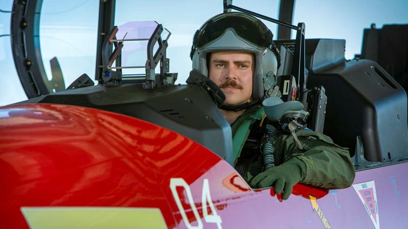 Pilot Officer John Lewin in the cockpit of a PC-21 training aircraft at RAAF Base Pearce. Photo: Leading Seaman Ernesto Sanchez