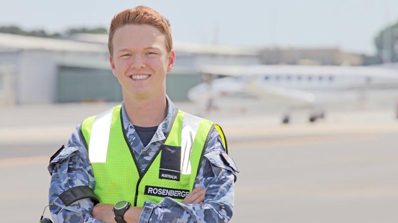 Flying Officer Ryan Rosenberger at RAAF Base East Sale. Photo: Petty Officer Rick Prideaux