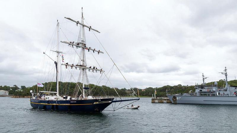 Sail Training Ship Young Endeavour comes alongside HMAS Waterhen after completing its first voyage of the year. Photo: Leading Seaman Nadav Harel