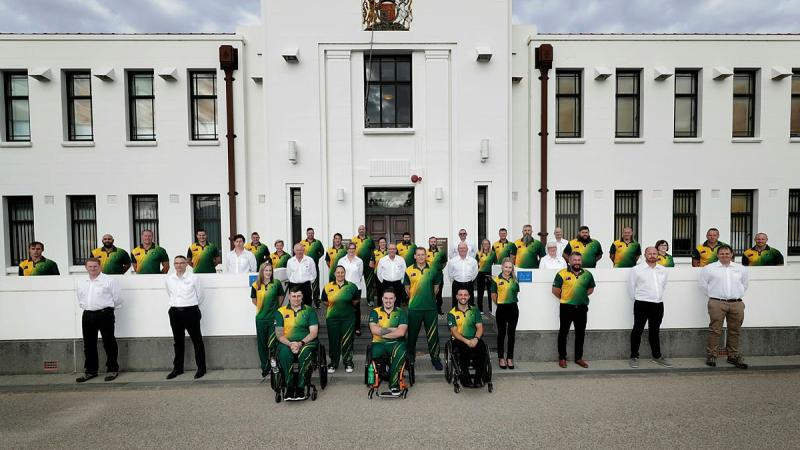 Competitors and staff of the Australian 2020 Invictus Games team at Torrens parade grounds, Adelaide. Photo: Leading Seaman Jayson Tufrey