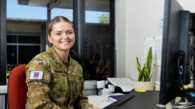 Lance Corporal Chloe-Meg Cooper, of 3rd Combat Engineer Regiment, at Lavarack Barracks, Townsville. Photo: Corporal Brodie Cross