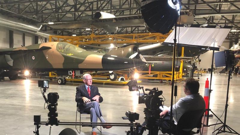 ABC News 24 News Editor Michael Reid interviews Air Vice Marshal (retd) David Rogers at the Australian War Memorial’s Treloar Centre in Mitchell ACT.
