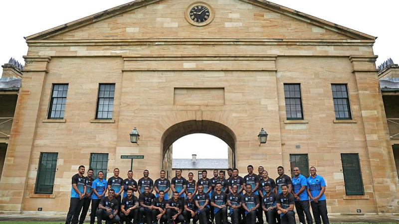 Members of the Fijian rugby league team, the Kaiviti Silktails after a training session at Victoria Barracks, Sydney. Photo: Leading Seaman Jayson Tufrey