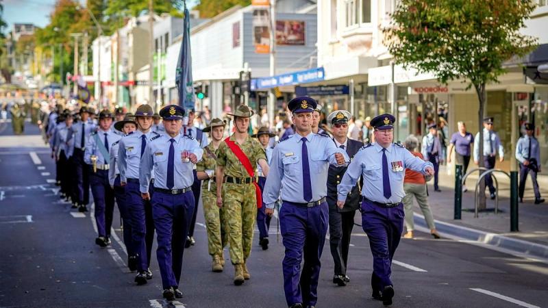 Australian Air Force Cadets from No. 5 Wing 508 Squadron and Australian Navy Cadets from Training Ship Tamar during the Freedom of Entry to the City parade in Launceston, Tasmania. Photo: Rob Burnett 