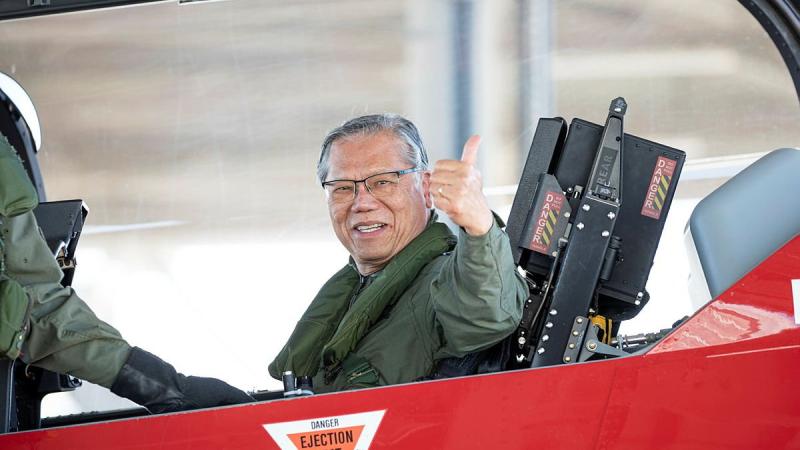 Governor of South Australia Hieu Van Le in a PC-21 aircraft after a flight during his visit to RAAF Edinburgh, South Australia. Photo: Leading Aircraftman Sam Price