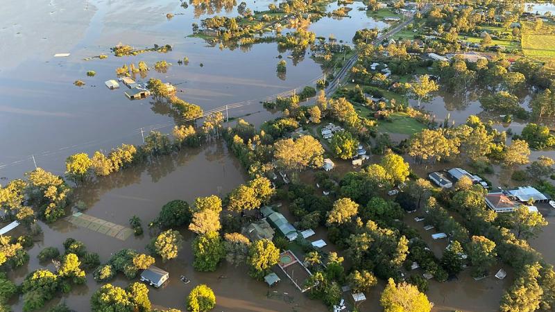 Floodwaters around RAAF Base Richmond, NSW. Photo: RADM Robert Plath