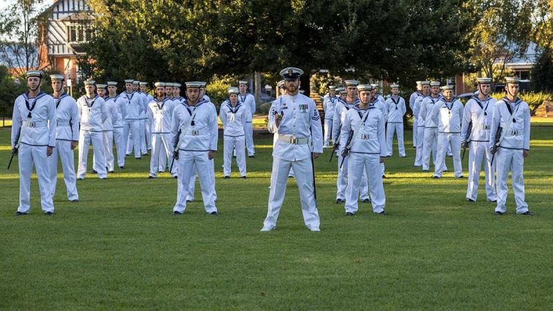 Petty Officer Alexander Wilson leads the Navy parade during a colours ceremony held at RAAF Base Wagga to mark Navy’s 120th birthday.
