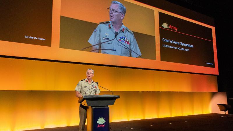 Chief of Army Lieutenant General Rick Burr gives his opening address at the Chief of Army Symposium 2021 in Brisbane, Queensland. Photo: Leading Seaman Steven Thomson