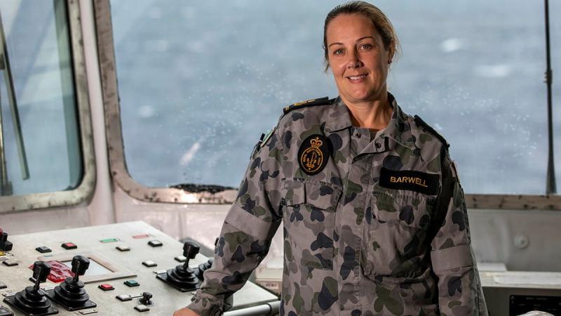 Petty Officer Hayley Barwell in the replenishment-at-sea control room on HMAS Sirius. Photo: Leading Seaman Thomas Sawtell